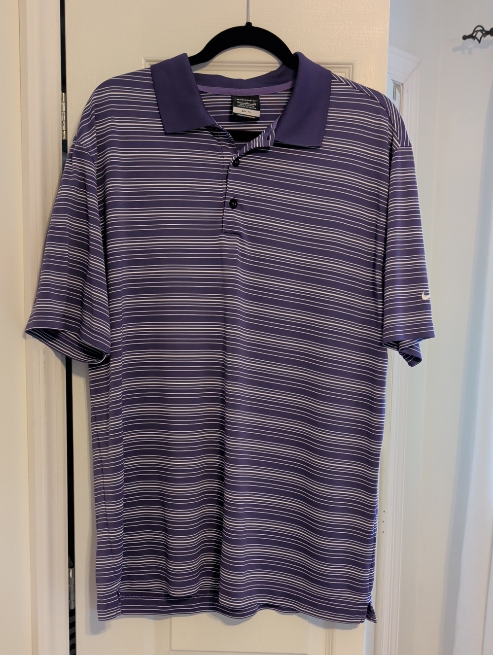 Nike Men's Dri-fit Purple and White Striped Polo Golf Shirt